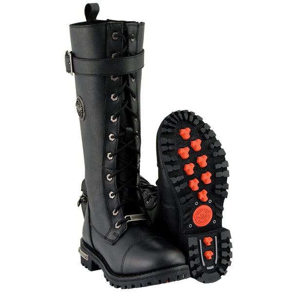 Milwaukee Leather MBL9355W Women s Wide Width Black 14 inch Lace Up High Rise Motorcycle Leather Boots HighwayLeather