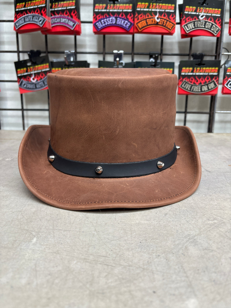 HL80111BROWN - Handcrafted Brown Leather TOP HAT shapeable brim