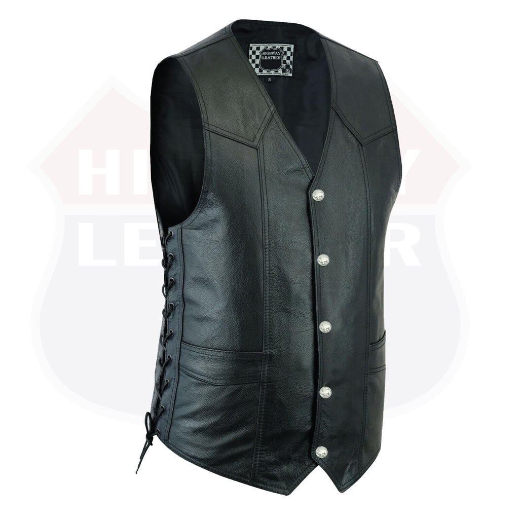 HL11614SPT Men's Classic Leather Vest Motorcycle Gun Pockets for 