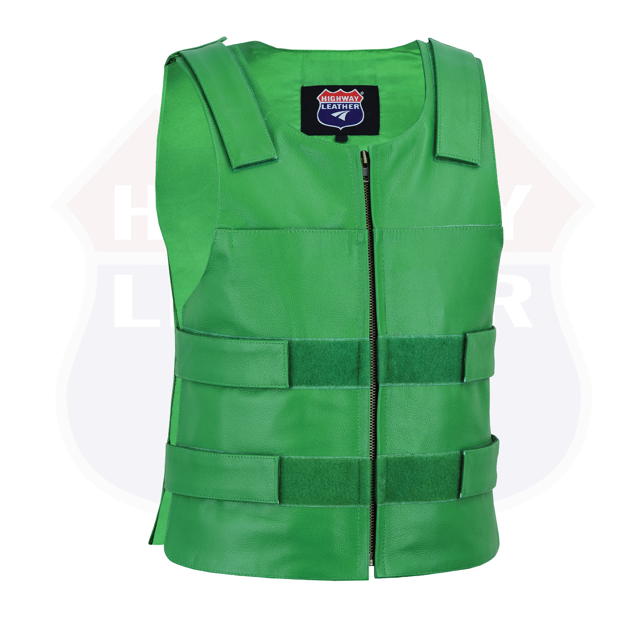 HL11643 Green Bulletproof Style tactical street leather vest - Zippered - HighwayLeather