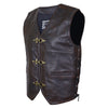 BROWN HL11650BROWN Heavy Metal Rocker Braid Waistcoat Motorcycle Vest Buckle - HighwayLeather