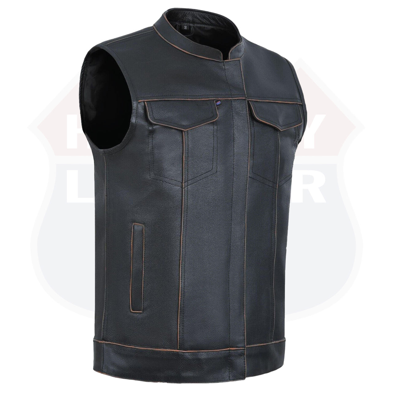 HL11689RB-BROWN RUB BUFF BROWN  Club Leather Motorcycle Vest Men - HighwayLeather