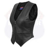 HL14535SPT Women rib stretch zipper front leather vest - HighwayLeather