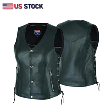 Leather Vest (MLM3510) - Men's Open Neck Snap Zip Front Club Style
