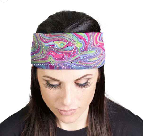 MLA8035 HEAD BAND LYCRA JERSEY RAINBOW SWIRL SUBLIMAT - HighwayLeather