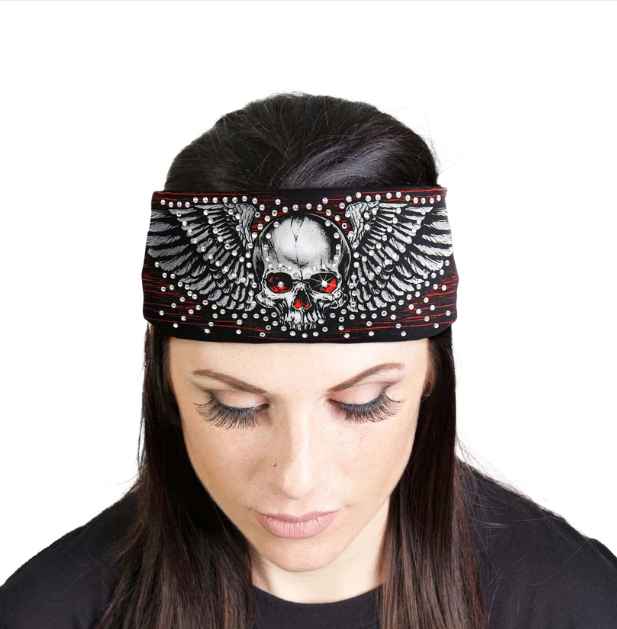 MLA8041 HEAD BAND LYCRA JERSEY SKULL AND WINGS SUBLIM - HighwayLeather