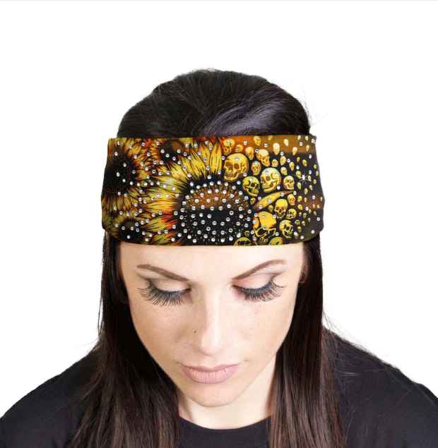 HEAD BAND LYCRA JERSEY SUN FLOWER SKULL SUBLI - HighwayLeather