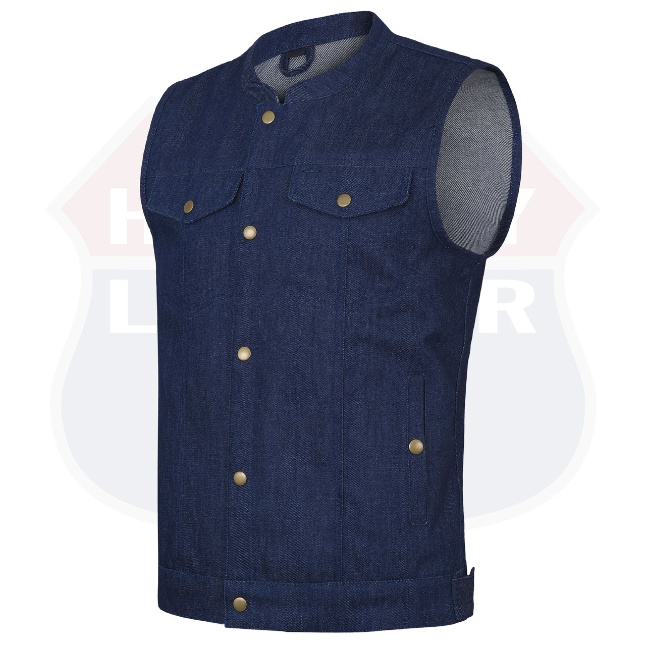 HL21688BLUE Men SOA Denim Blue Vest Club Cut Outlaw Anarchist mc Biker Vest - HighwayLeather