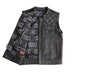 BLACK FIM671CDM Double Diamond Stitch Club Leather Motorcycle Vest Naked Leather - HighwayLeather