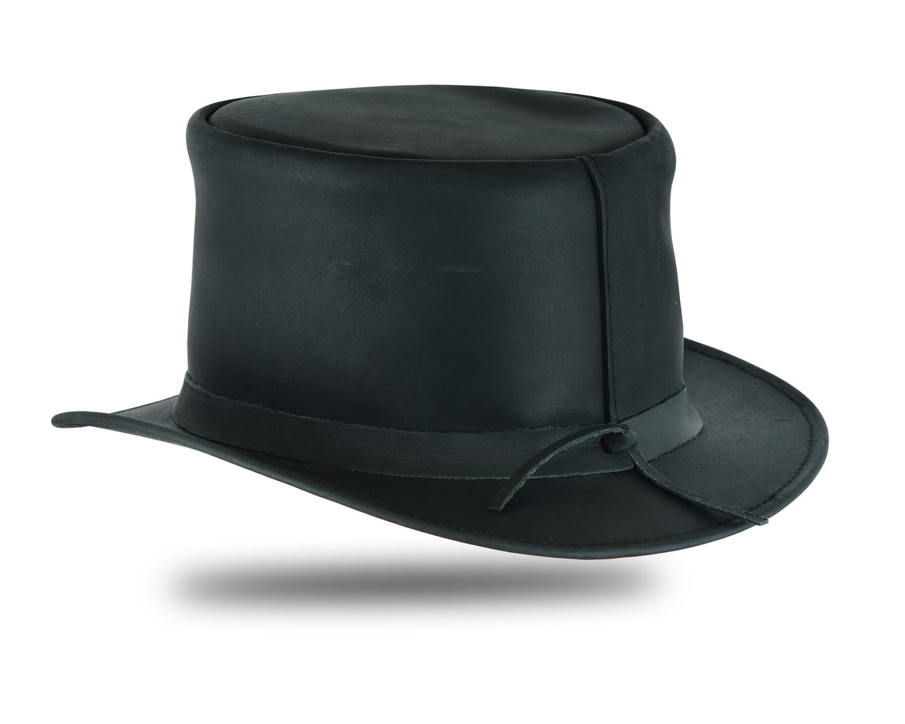 HL80111BLK  Handcrafted Black Leather TOP HAT shapeable brim and crown - HighwayLeather