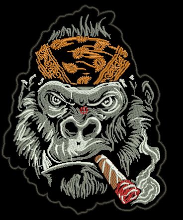 ML188386 Angry Gorilla with RED cigar ORANGE BAND  11x13 Patch - HighwayLeather