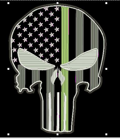 SKULL US FLAG GREEN LINE  12X9 - HighwayLeather