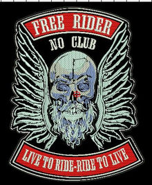 FREE RIDE NO CLUB  SKULL  14X11 - HighwayLeather