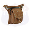 HL80197TAN LEATHER Thigh Drop Leg Bag Gun Holster Bag Waist Bag Fanny Pack Messenger Bag - HighwayLeather