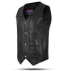 HL3700SPT Men's Black Leather Classic V-Neck Motorcycle Rider Vest - HighwayLeather