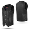 HL3700SPT Men's Black Leather Classic V-Neck Motorcycle Rider Vest - HighwayLeather