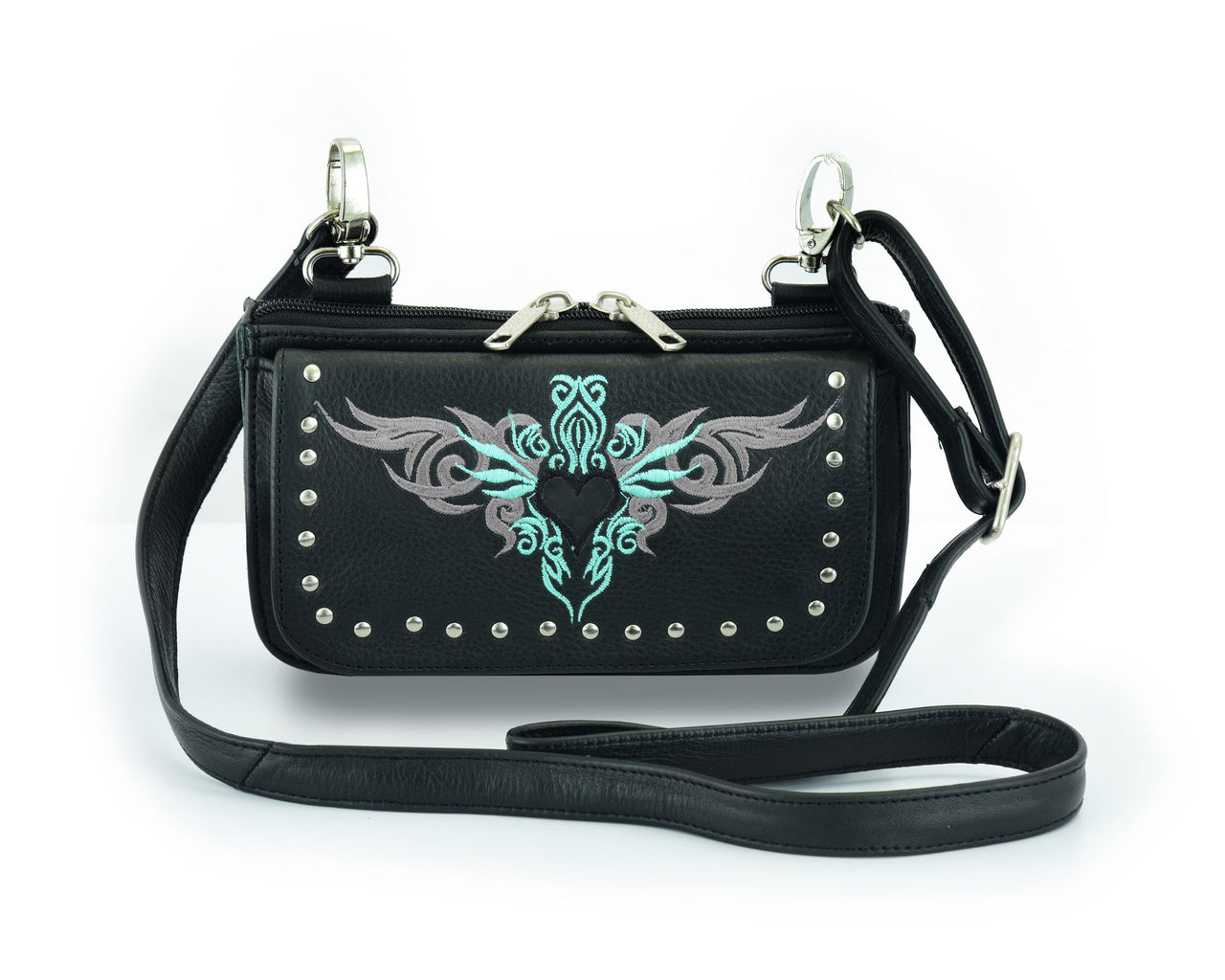 HL80156TEAL Turquoise tribal Heart Hip Clip Leather Bag Women TEAL Waist Bag Fanny Pack Motorcycle Biker TEAL - HighwayLeather