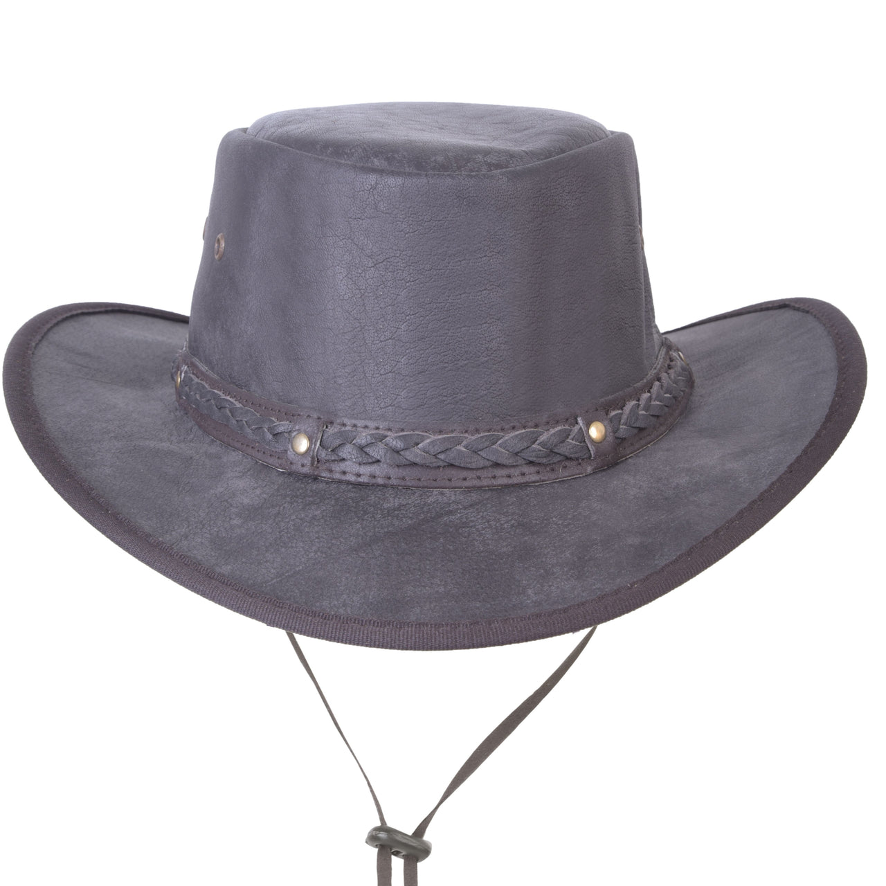 HL80111BROWN - Handcrafted Brown Leather TOP HAT shapeable brim - HighwayLeather