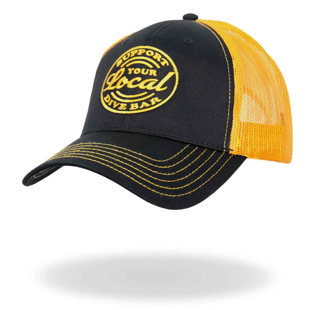 GSH1048 Hot Leathers Black And Yellow Trucker Hat Local Dive Bar - HighwayLeather