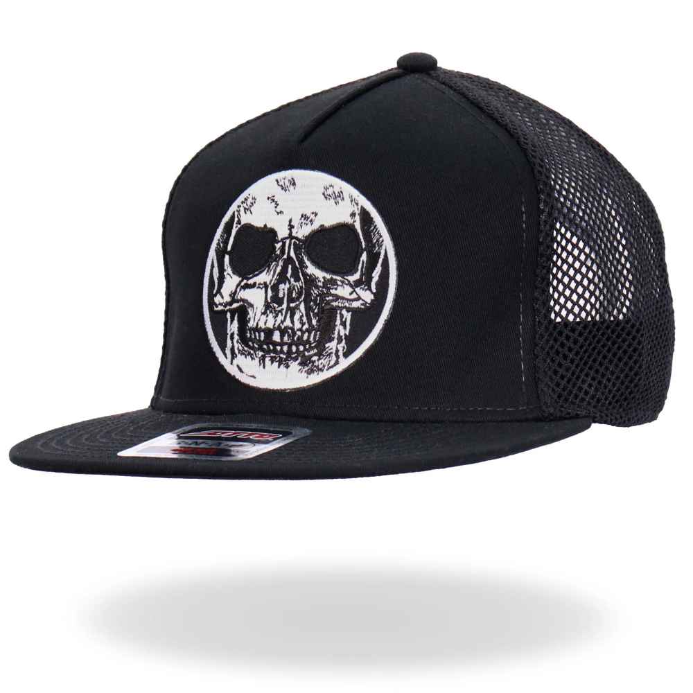 GSH2032 Hot Leathers  Black Circle Skull Snapback Hat - HighwayLeather