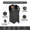 HL3540MARINE Black Men's Genuine Leather 10 Pockets Motorcycle Biker Vest ANARCHY Black SOA - HighwayLeather