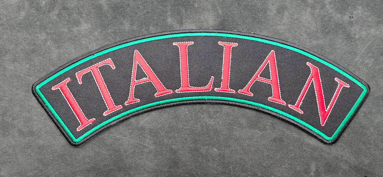 ML189411 ITALIAN Black Red and Green Rocker Embroidered Patch 12"X4" - HighwayLeather