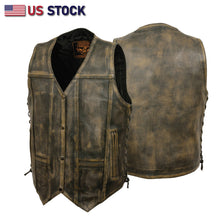 HL3540BEIGE Charcoal Brown Hamilton washed BEIGE leather motorcycle vest - HighwayLeather