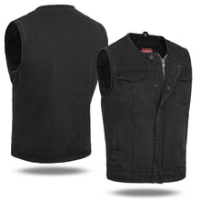 Black HL21639DM No Collar Club Style SOA Denim Men Vest - HighwayLeather