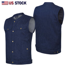 HL21688BLUE Men SOA Denim Blue Vest Club Cut Outlaw Anarchist mc Biker Vest - HighwayLeather