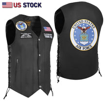 HL3540AIRFORCE Black Men's Genuine Leather 10 Pockets Motorcycle Biker Vest ANARCHY Black SOA - HighwayLeather