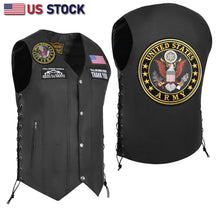 HL3540ARMY Black Men's Genuine Leather 10 Pockets Motorcycle Biker Vest ANARCHY Black SOA - HighwayLeather