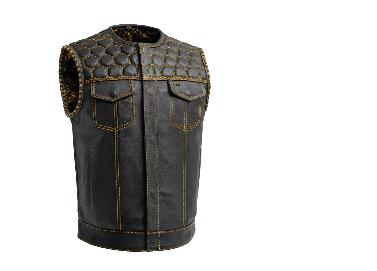 YELLOW FIM049DM | Hornet - Men's Club Style Leather Vest - HighwayLeather