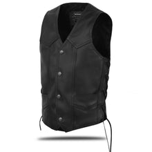 HL17392BLACK Youth Size Black Leather Side Lace Biker Vest - HighwayLeather