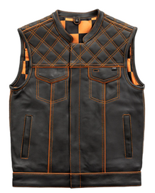 ORANGE HL11693SPTORANGE  Black Men Cross Stitch Club Leather Vest - HighwayLeather