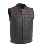 RED HL11693SPTRED Black Men Cross Stitch Club Leather Vest - HighwayLeather