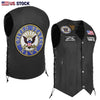 HL3540NAVY Black Men's Genuine Leather 10 Pockets Motorcycle Biker Vest ANARCHY Black SOA - HighwayLeather