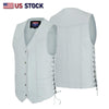 HL11614WHITE Men Side Lace Leather WHITE Vest Traditional - HighwayLeather