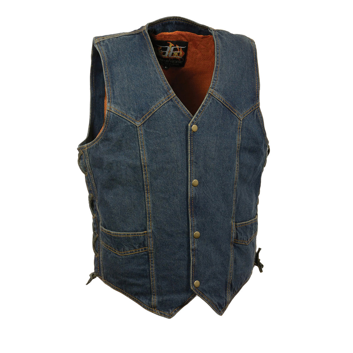 Milwaukee Leather DM1315 Men's Blue Denim Classic Side Lace Snap Front Vest