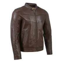 Milwaukee Leather SFM1835 Men's Brown ‘Cafe Racer’ Leather Jacket with Snap Button Collar