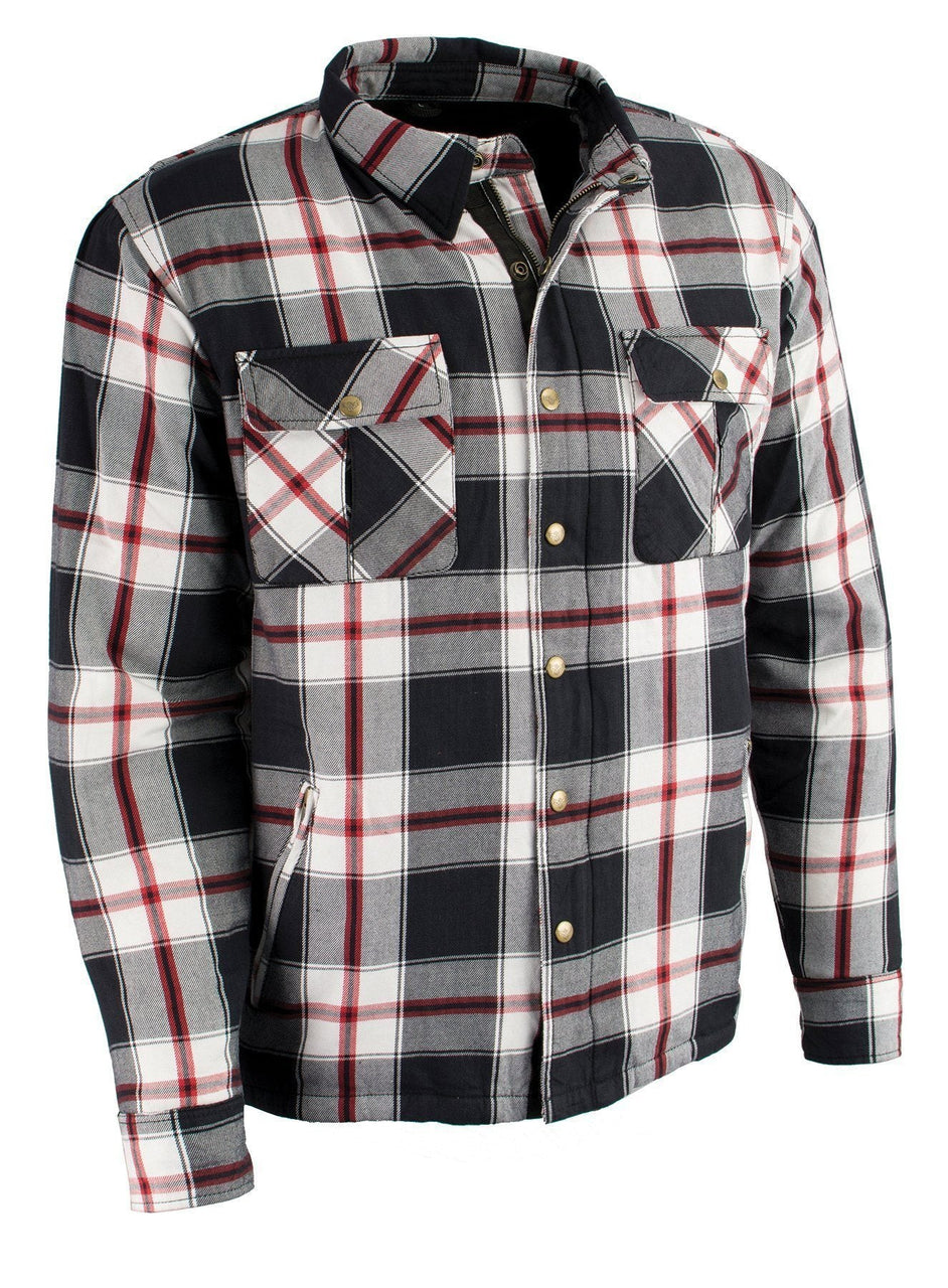 Milwaukee Leather MPM1635 Men's Plaid Flannel Biker Shirt with CE Approved Armor - Reinforced w/ Aramid Fiber