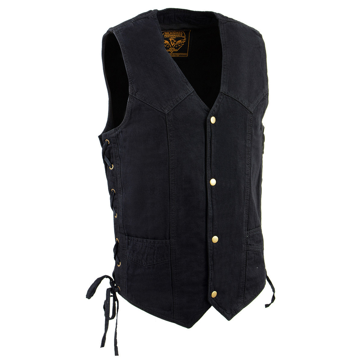 Milwaukee Leather DM1315 Men's Black Denim Classic Side Lace Snap Front Vest