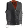 Milwaukee Leather ML1359 Men's Black Naked Leather Side Lace Motorcycle Rider Vest w/ Buffalo Nickel Snaps Closure