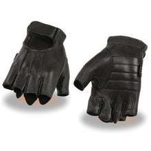 Shaf International SH878 Men's Black Leather Gel Padded Palm Fingerless Motorcycle Hand Gloves ‘Welted Genuine USA Deerskin’