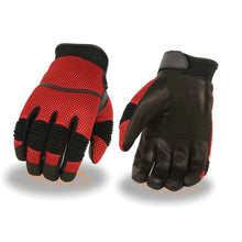 Milwaukee Leather SH791 Men's Black and Red Mesh and Leather Racing Gloves