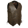 Milwaukee Leather ML1391RT Men's Retro Brown Leather Vest- 10 Pockets Side Lace 4-Snap V-Neck Motorcycle Rider Vest