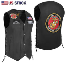 HL3540MARINE Black Men's Genuine Leather 10 Pockets Motorcycle Biker Vest ANARCHY Black SOA - HighwayLeather