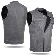 HL11689 Grey SOA Men's Leather Vest Anarchy Motorcycle Biker Club Concealed Carry Outlaws