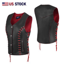 HL14859REDEYELET WOMEN SIDE LACE VEST  M/O BUFFALO LEATHER Red/BLK - HighwayLeather