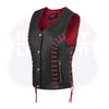 HL14859REDEYELET WOMEN SIDE LACE VEST  M/O BUFFALO LEATHER Red/BLK - HighwayLeather