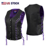 HL14859PURPLEEYELET WOMEN SIDE LACE VEST  M/O BUFFALO LEATHER PURPLE/BLK - HighwayLeather